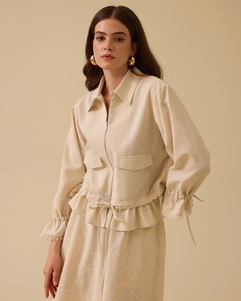 Frill Detailed Zippered Jacket