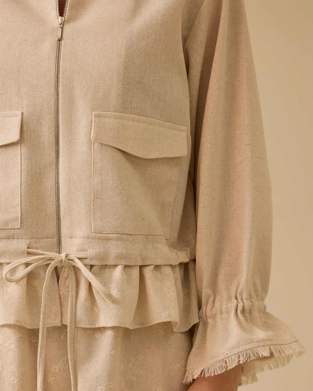 Frill Detailed Zippered Jacket