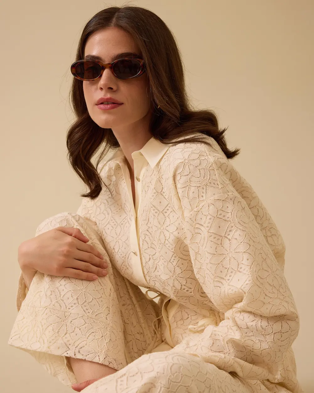 Patterned Lace Jacket with Drawstring Waist