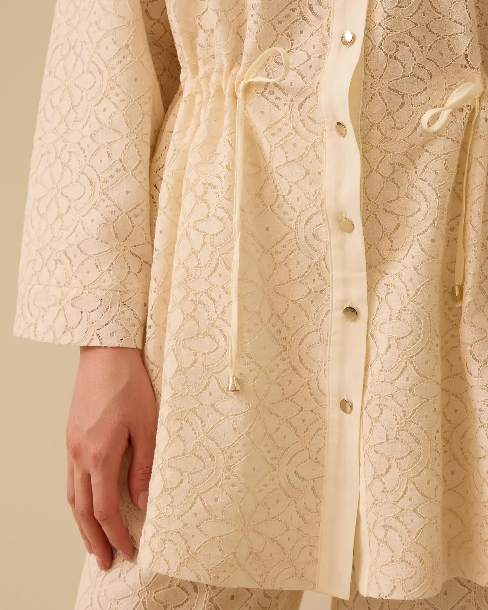 Patterned Lace Jacket with Drawstring Waist