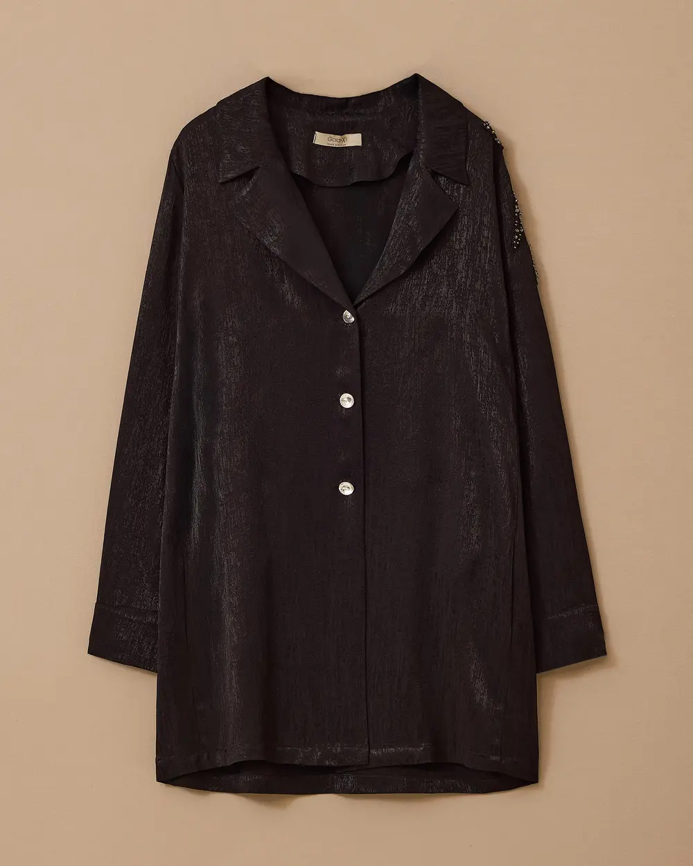 Plus Size Stone Detailed Shiny Textured Jacket