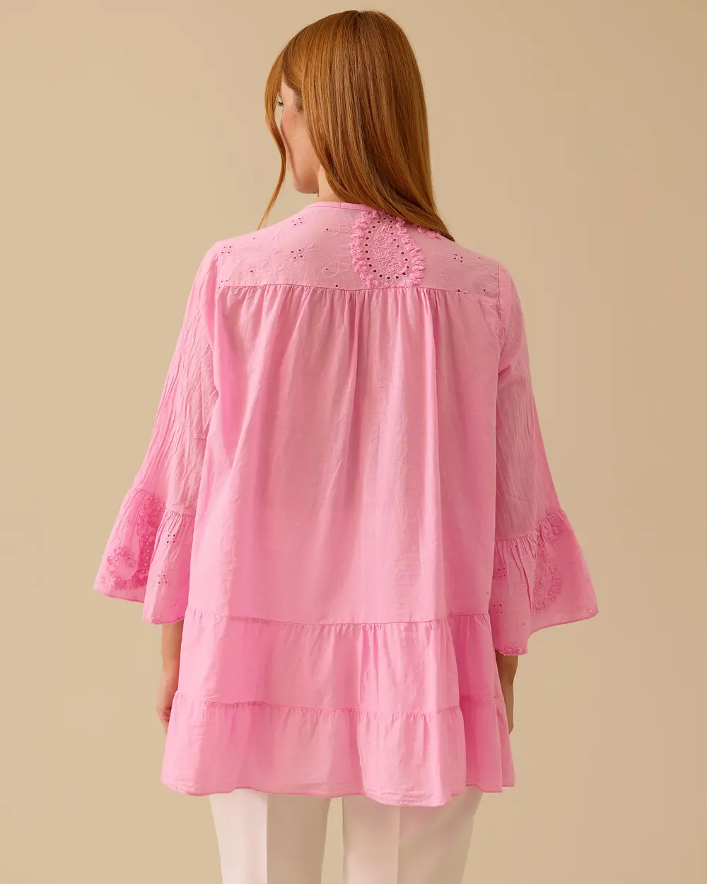 Patterned Tunic with Ruffle Sleeve Detail