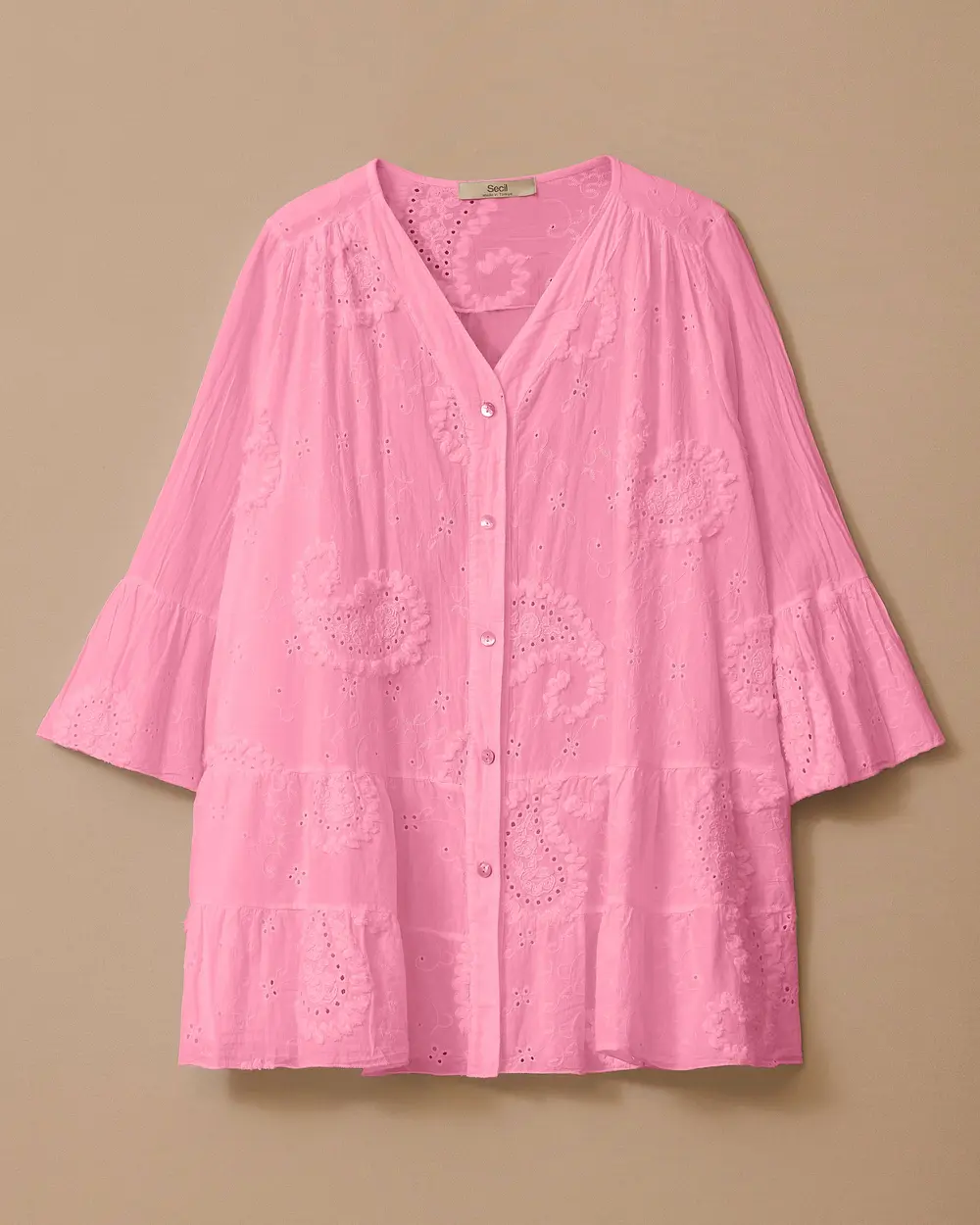 Patterned Tunic with Ruffle Sleeve Detail