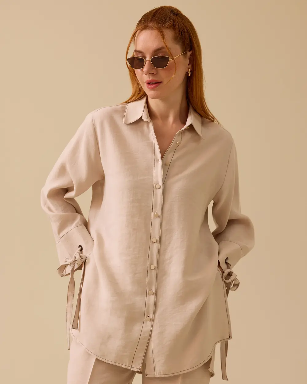 Buttoned Tunic with Lacing Detail