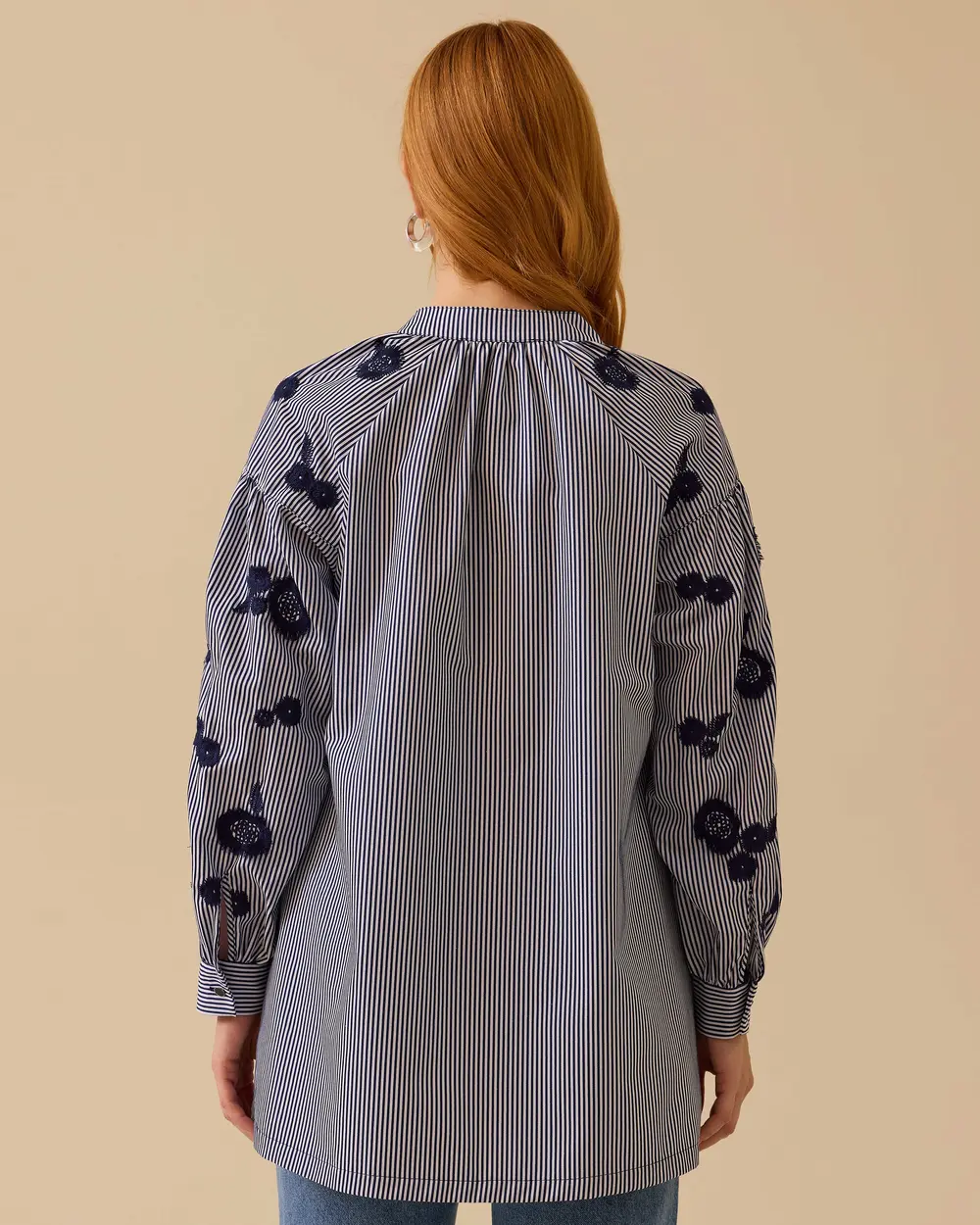 Judge Collar Striped Embroidery Detailed Tunic