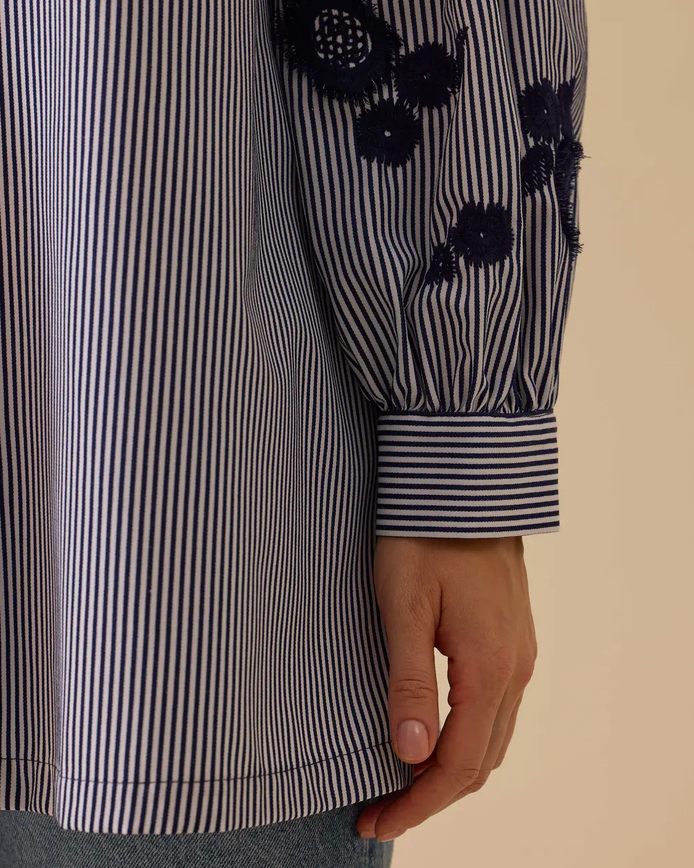 Judge Collar Striped Embroidery Detailed Tunic