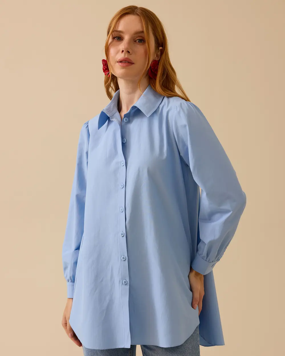 Shirt Collar Back Pleated Buttoned Tunic