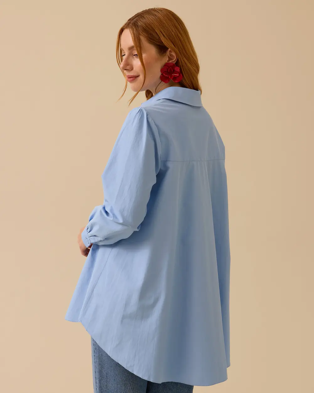 Shirt Collar Back Pleated Buttoned Tunic