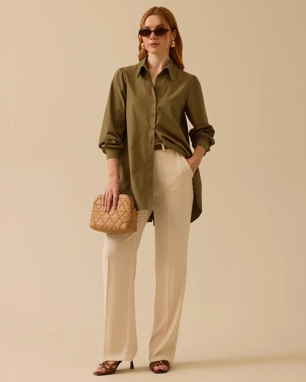 Shirt Collar Back Pleated Buttoned Tunic