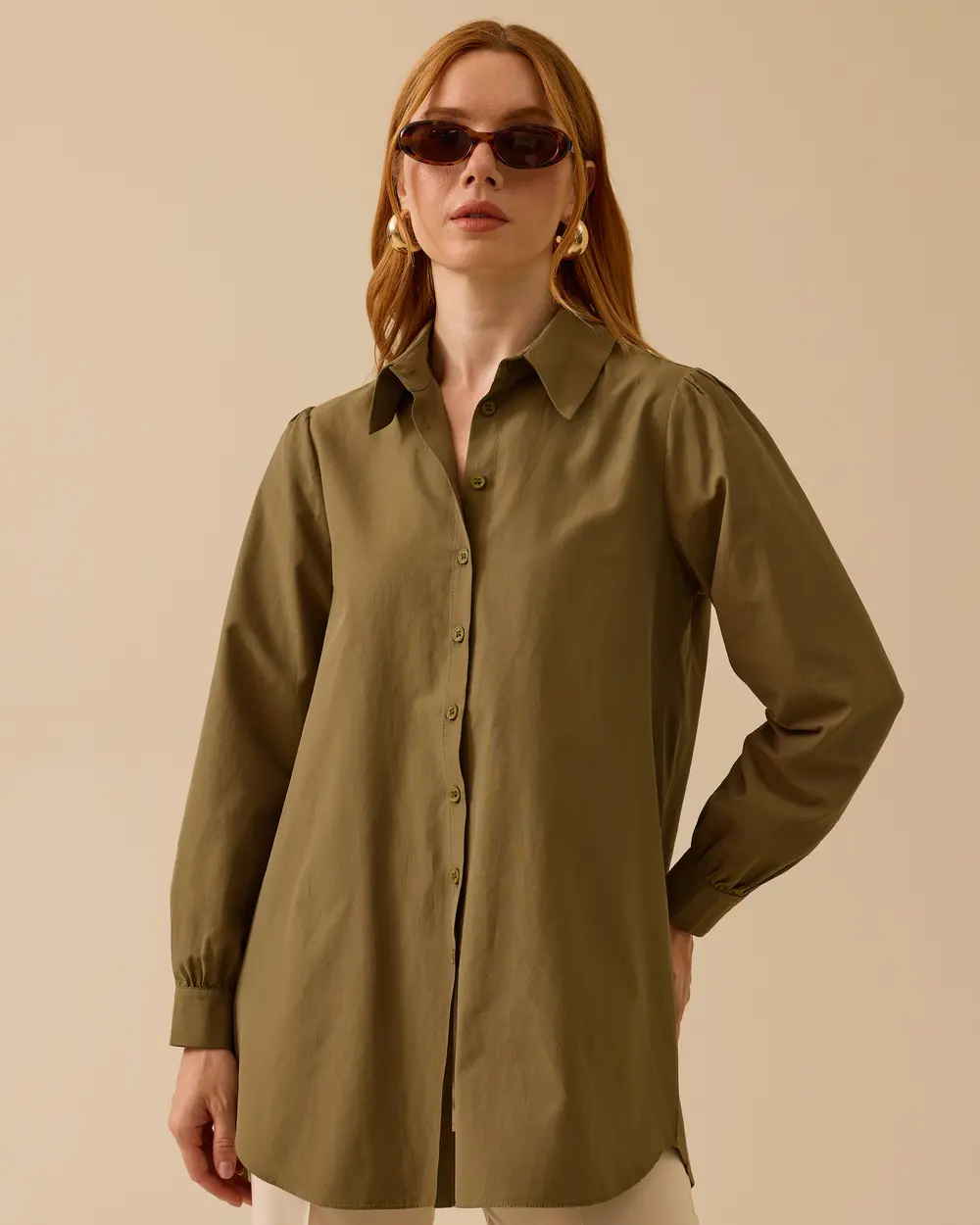 Shirt Collar Back Pleated Buttoned Tunic