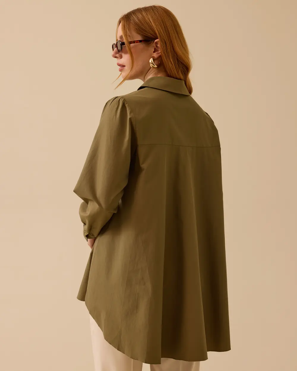 Shirt Collar Back Pleated Buttoned Tunic