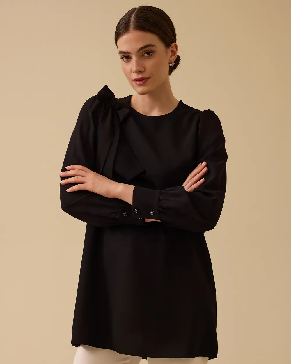 Tunic with Bow Collar Detail