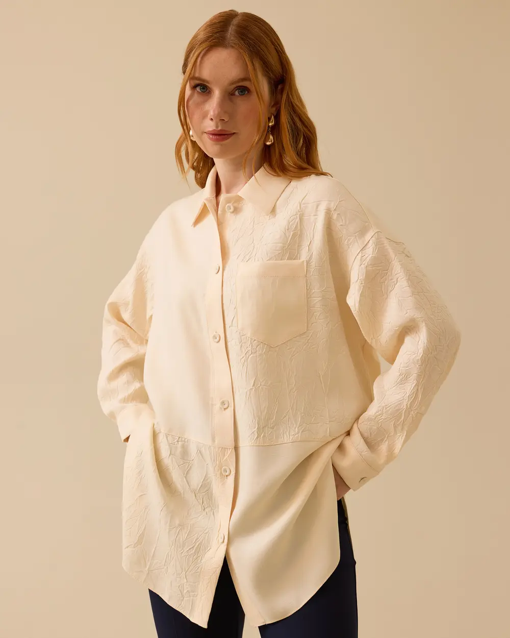 Textured Pocket Detailed Buttoned Tunic