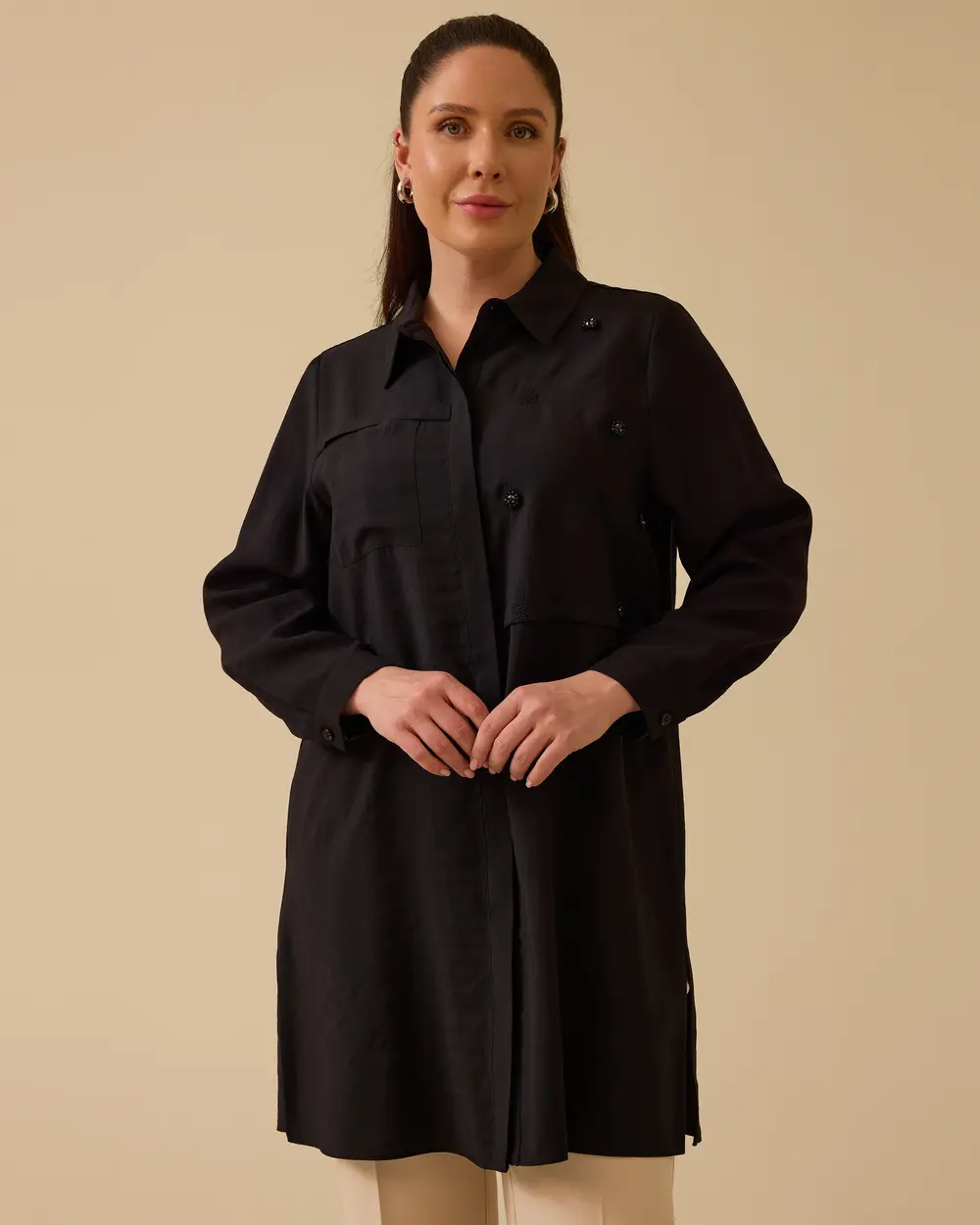 Plus Size Embroidery Detailed Buttoned Tunic