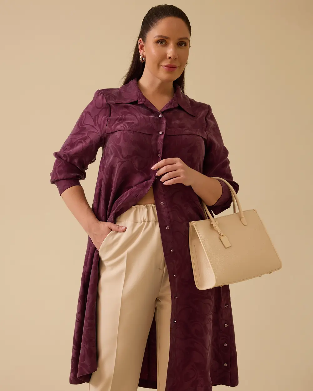 Plus Size Buttoned Patterned Shirt