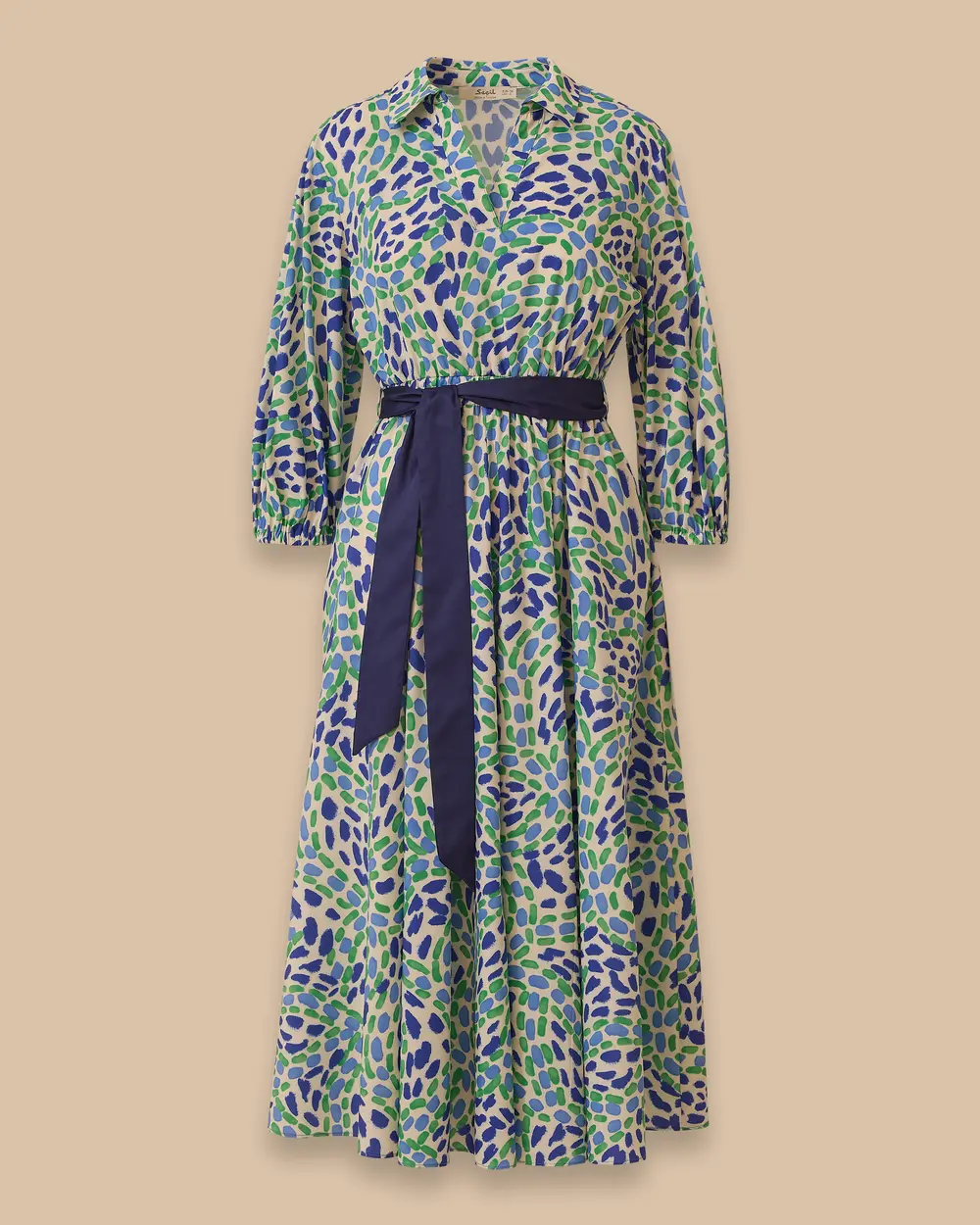 Patterned Midi Dress with Belt Detail