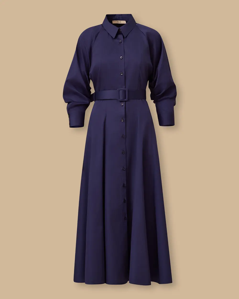 Büzgü Kollu Kemerli Koton Elbise