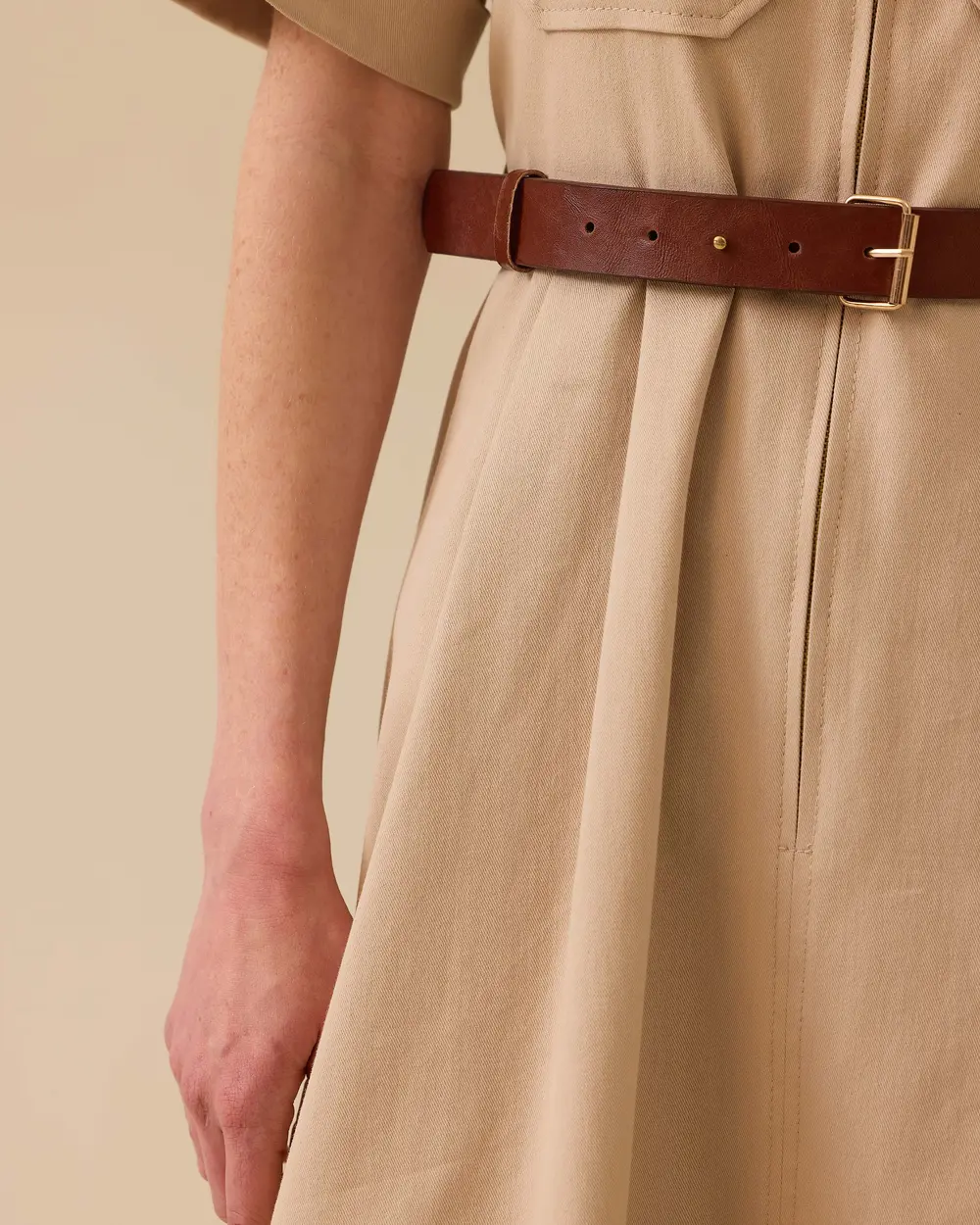 Shirt Collar Belted Zipper Dress
