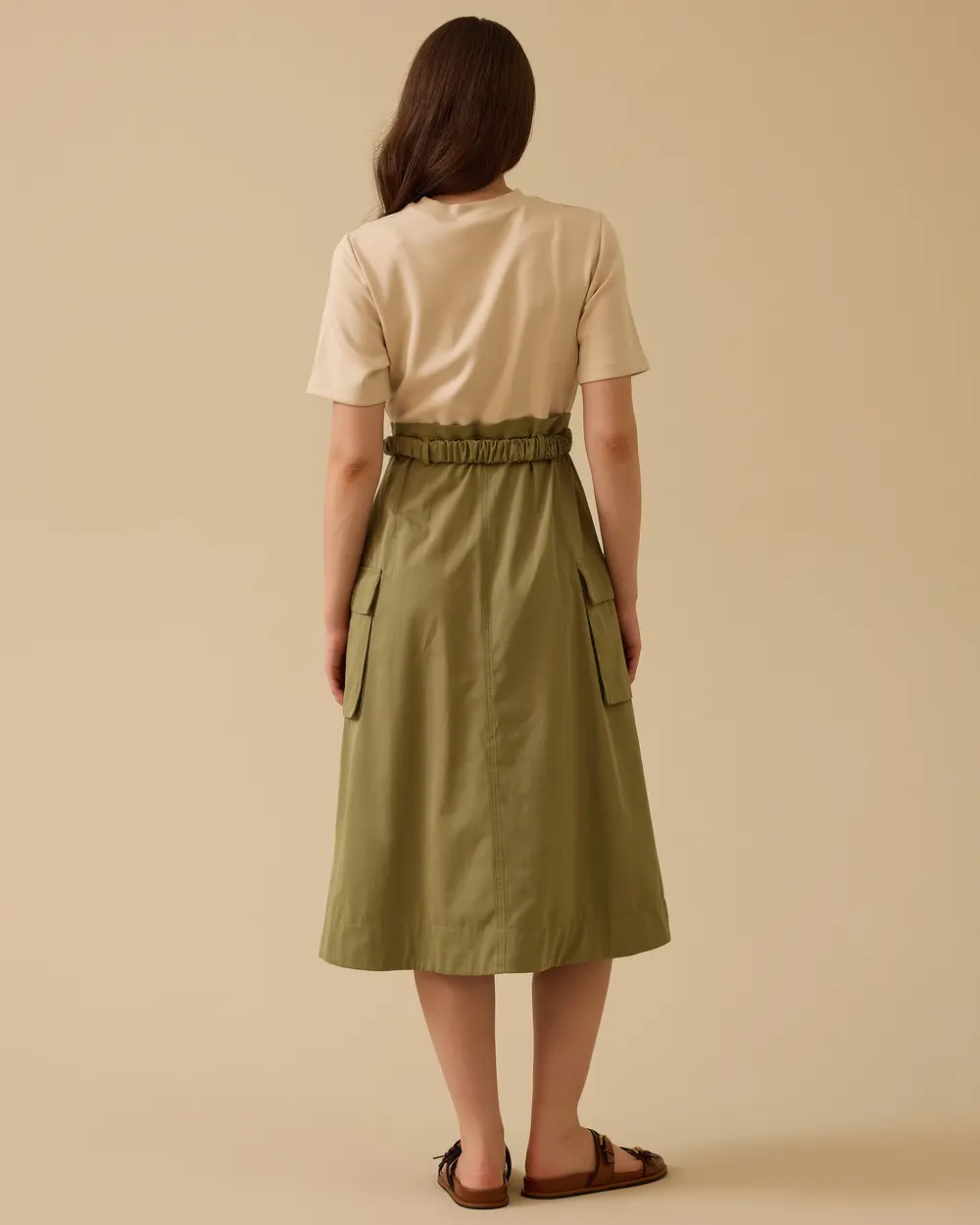 Kargo Cepli Kemer Detaylı Kısa Kollu Elbise