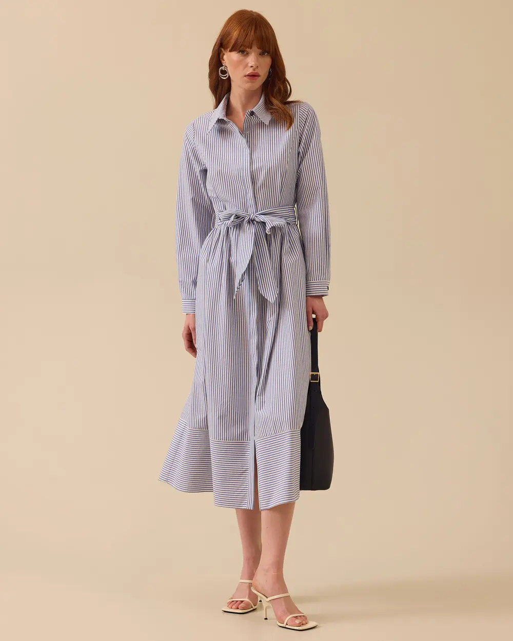 Striped Shirt Dress with Belt Detail