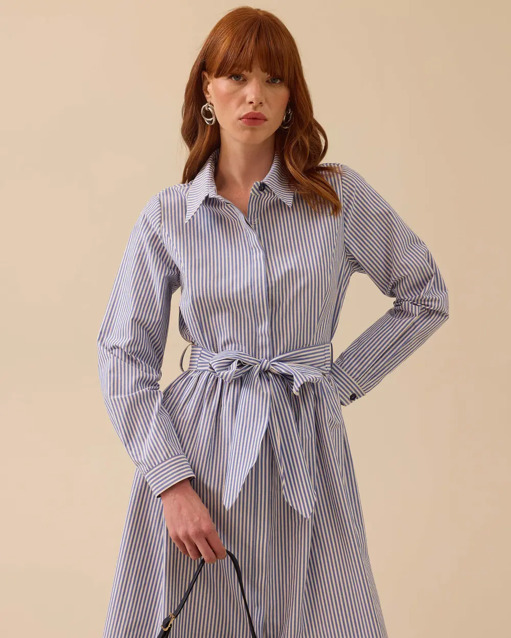 Striped Shirt Dress with Belt Detail