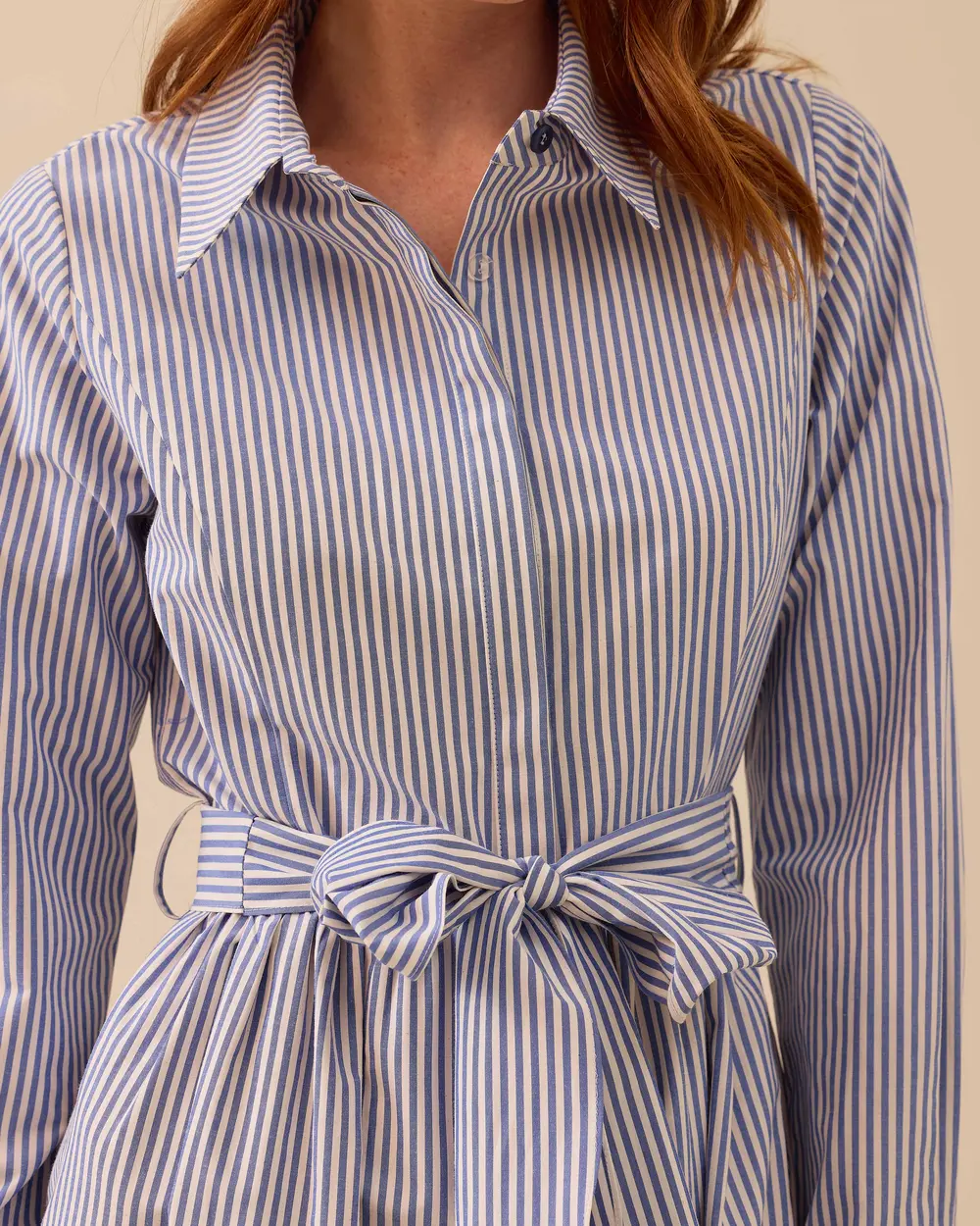 Striped Shirt Dress with Belt Detail