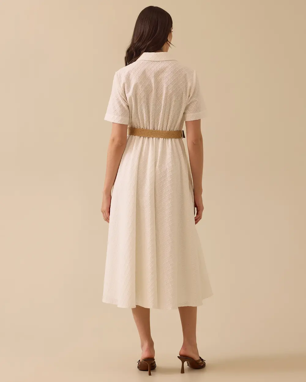 Patterned Belt Detailed Scalloped Dress