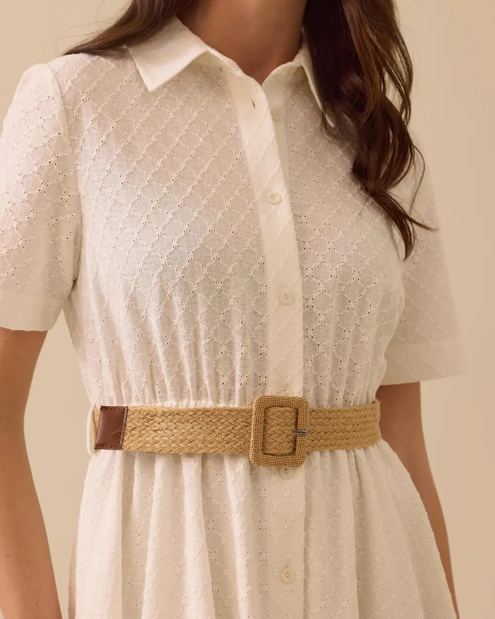 Patterned Belt Detailed Scalloped Dress