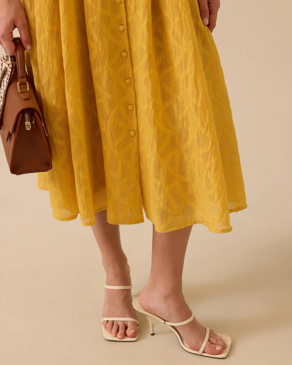 Sleeveless Midi Dress with Patterned Belt Detail