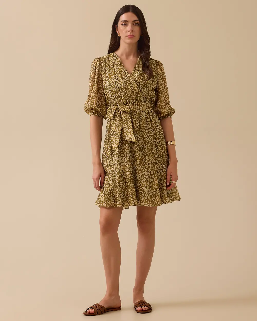 Patterned Belt Detailed Dress