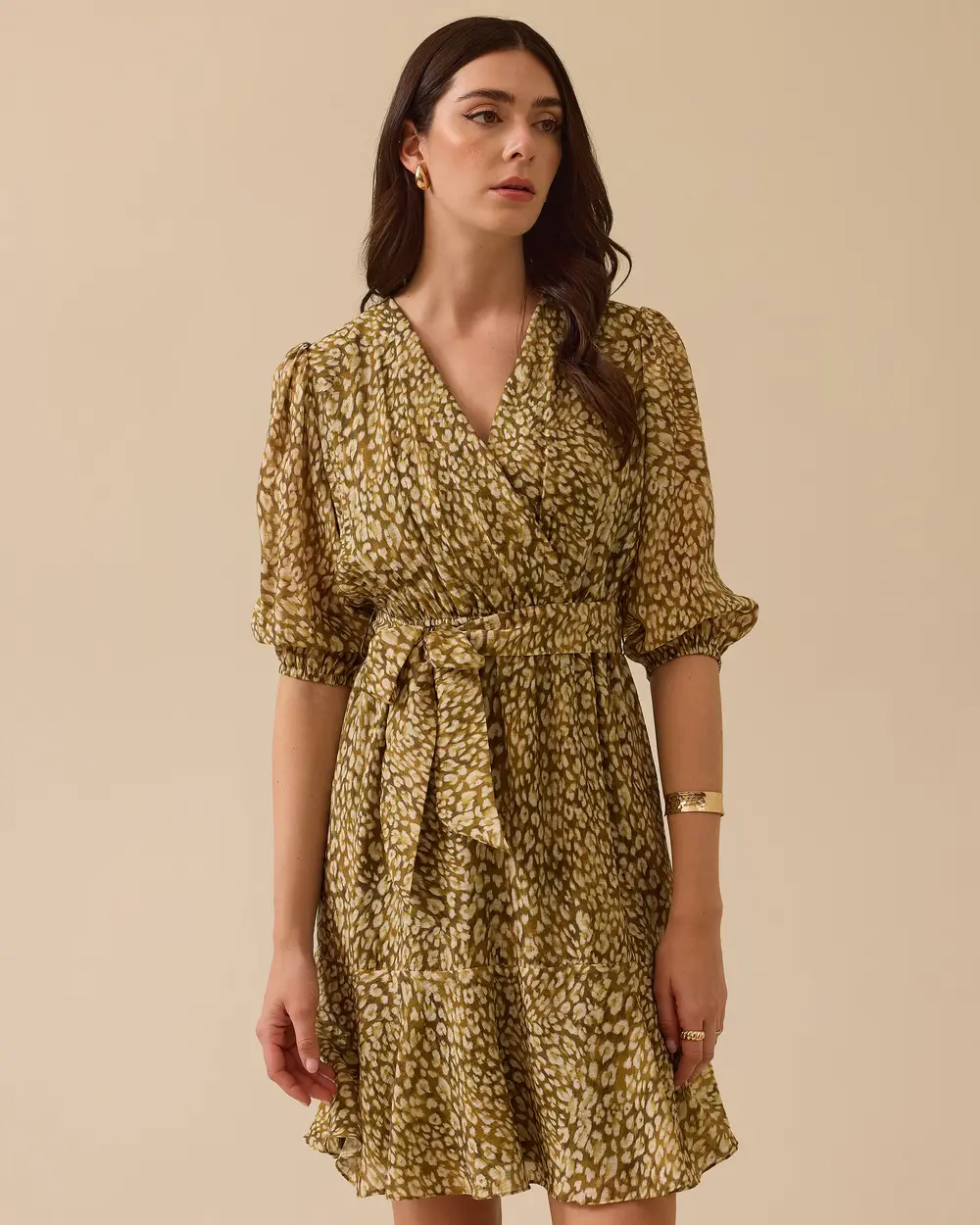 Patterned Belt Detailed Dress