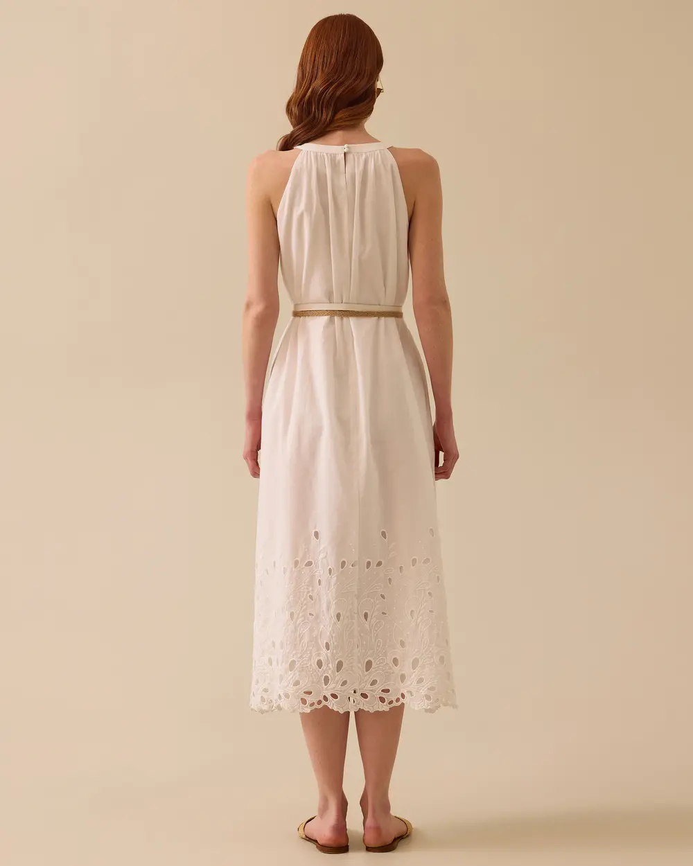 Linen Look Belted Scalloped Detailed Dress