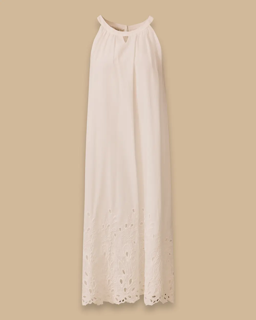 Linen Look Belted Scalloped Detailed Dress