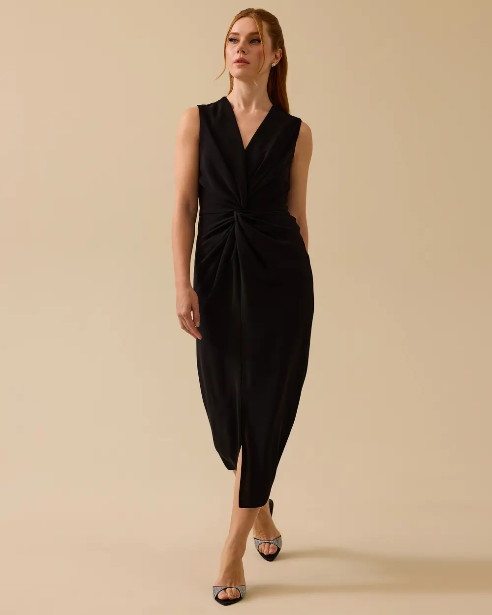 V-Neck Sleeveless Dress with Shirring Detail