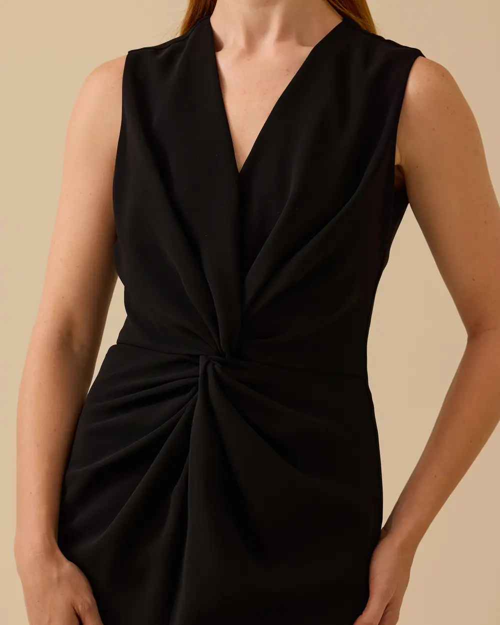 V-Neck Sleeveless Dress with Shirring Detail