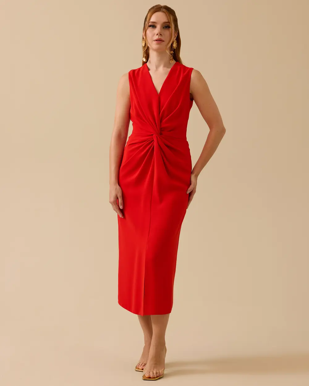 V-Neck Sleeveless Dress with Shirring Detail