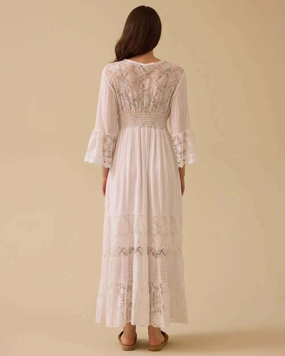 V Neck Lace Detailed Long Dress