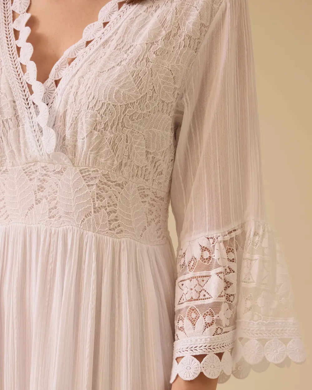 V Neck Lace Detailed Long Dress