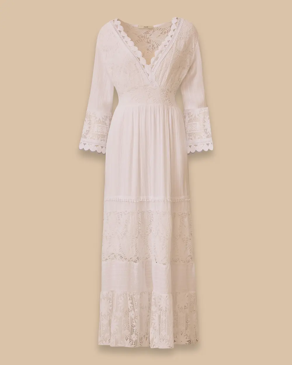 V Neck Lace Detailed Long Dress