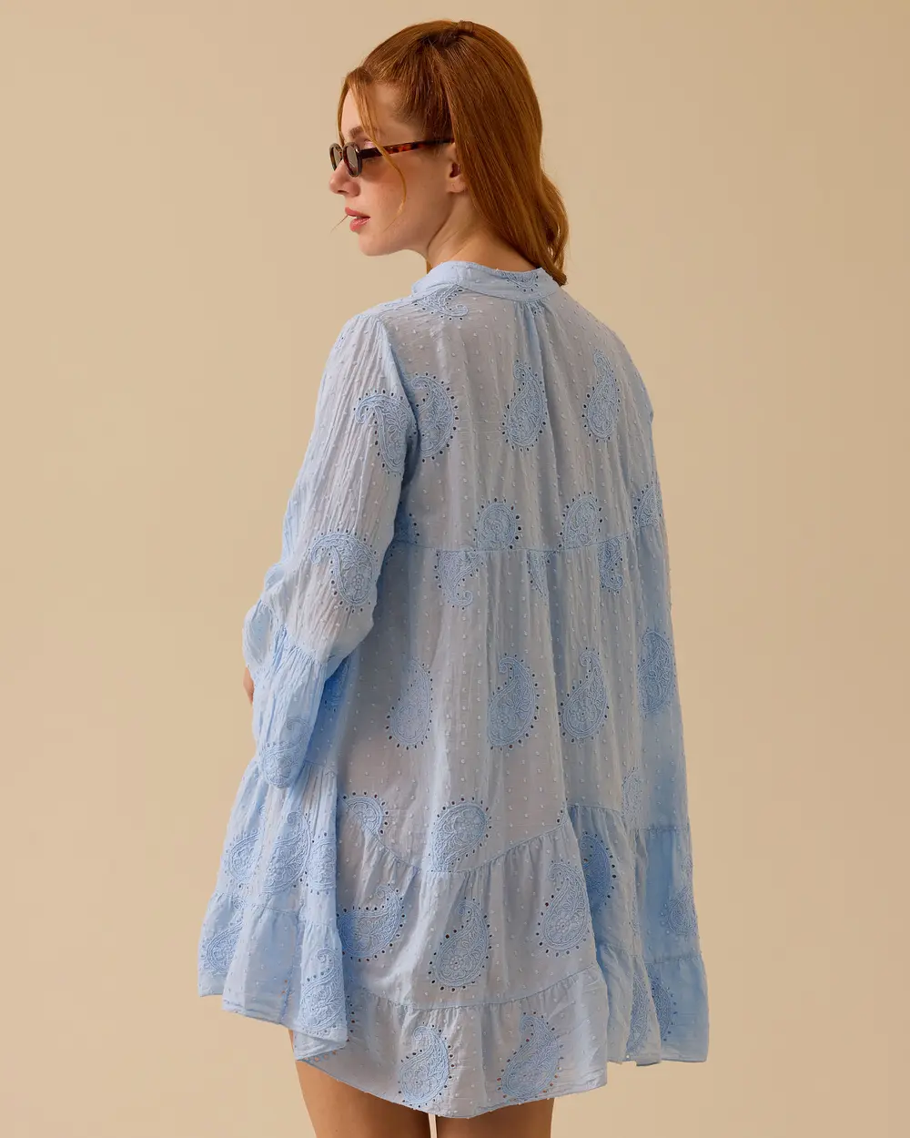 Scalloped Buttoned Flared Sleeve Dress