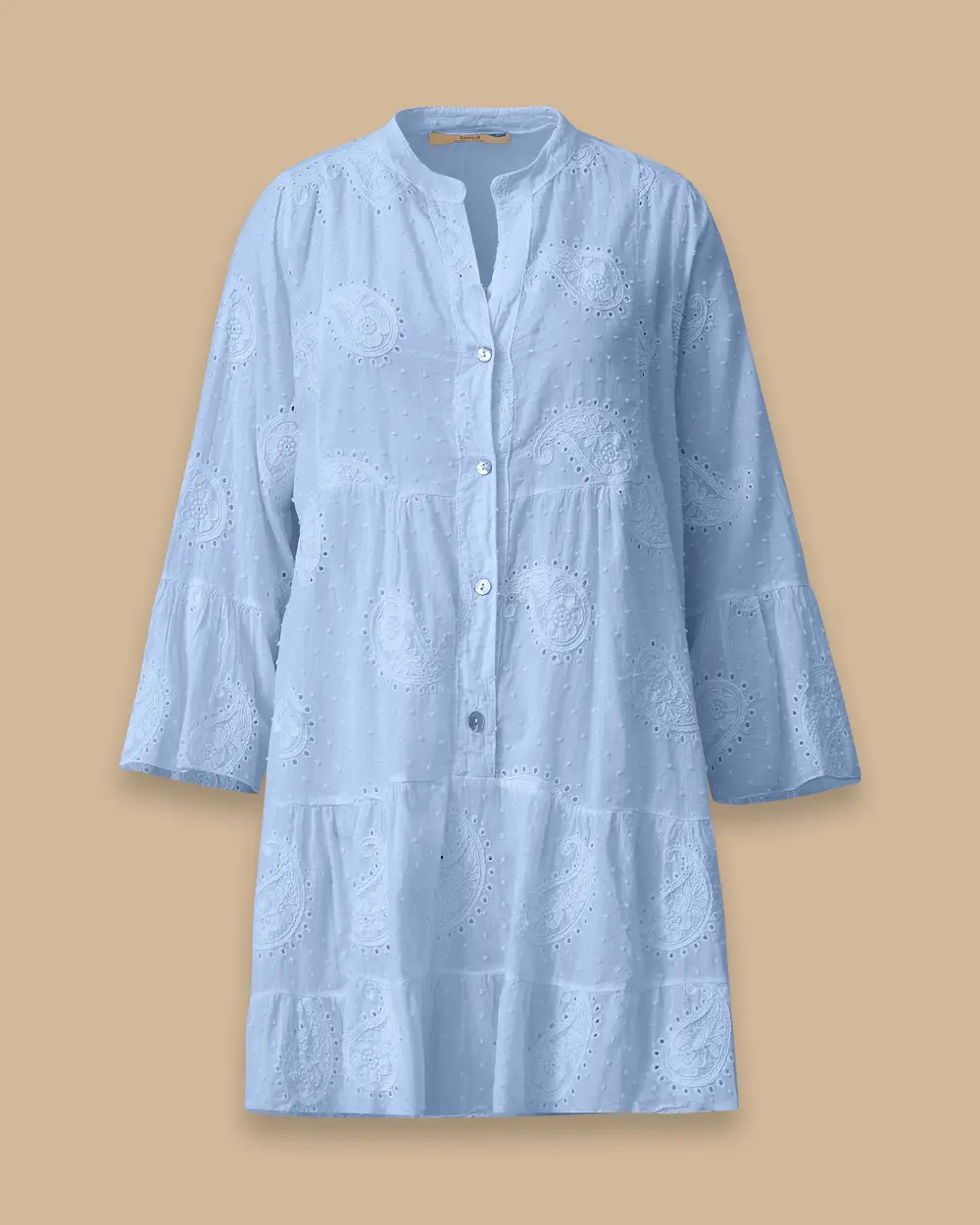 Scalloped Buttoned Flared Sleeve Dress