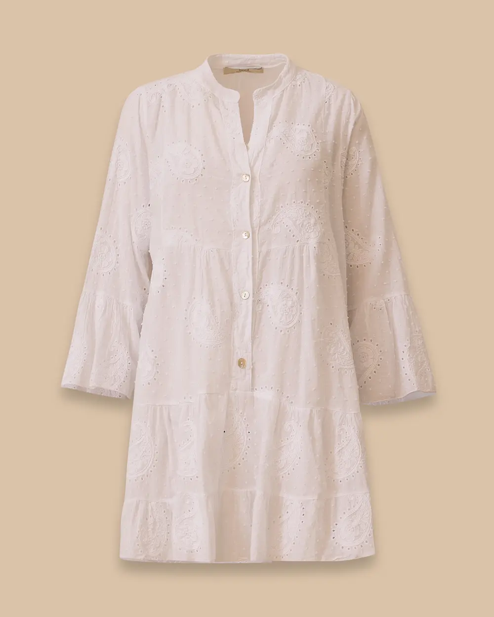 Scalloped Buttoned Flared Sleeve Dress