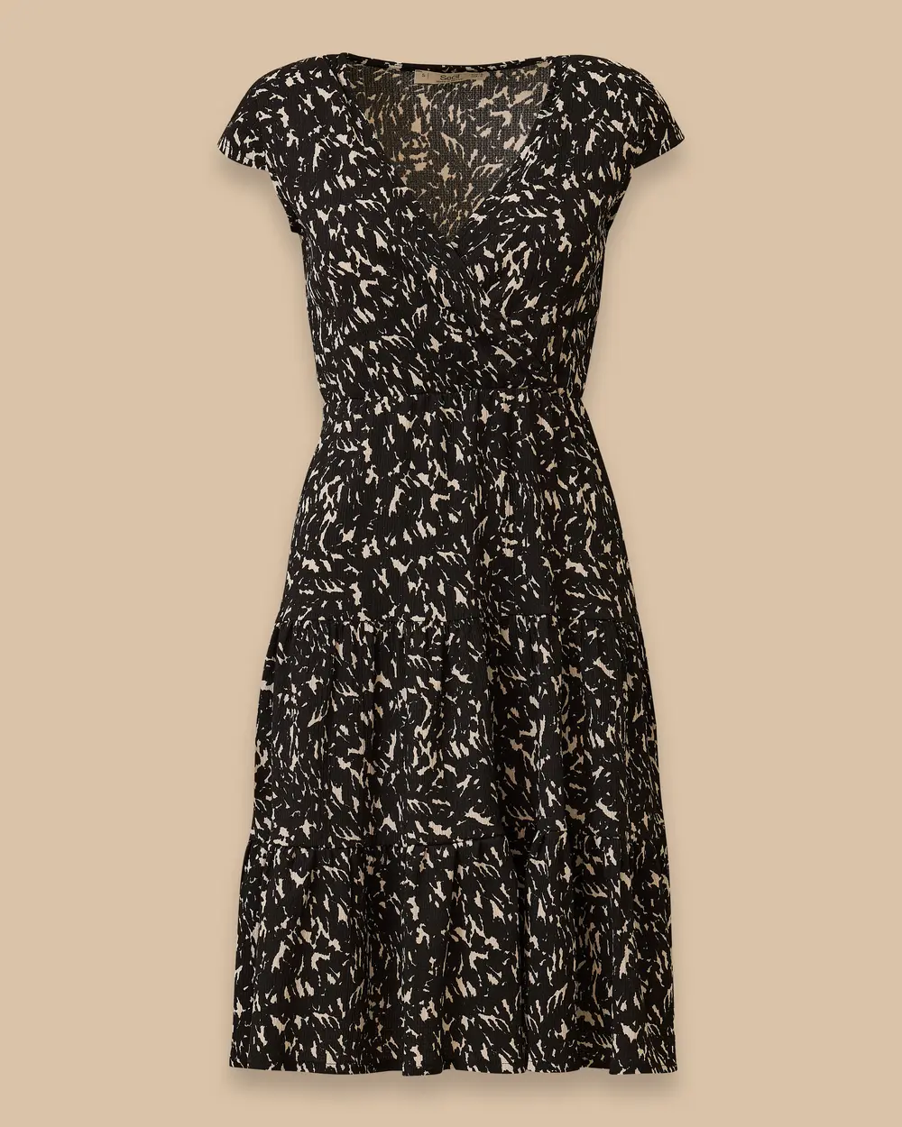 Desenli Elastik Bel Kat Etek Detaylı Elbise