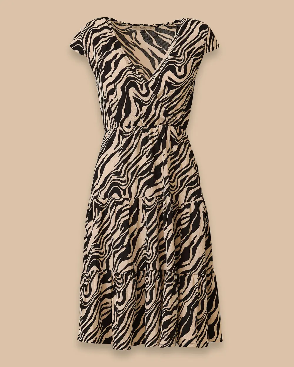 Desenli Elastik Bel Kat Etek Detaylı Elbise