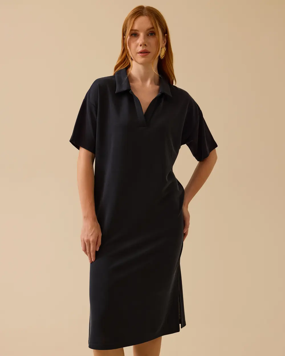 Polo Collar Short Sleeve Casual Fabric Dress