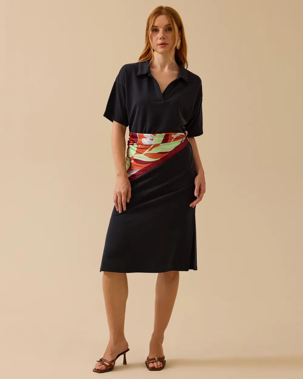 Polo Collar Short Sleeve Casual Fabric Dress