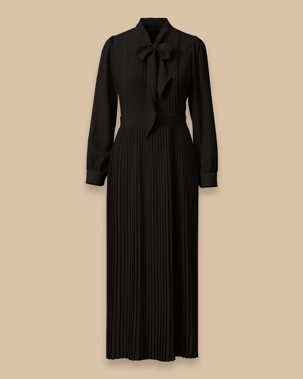 Pleated Dress with Scarf Collar