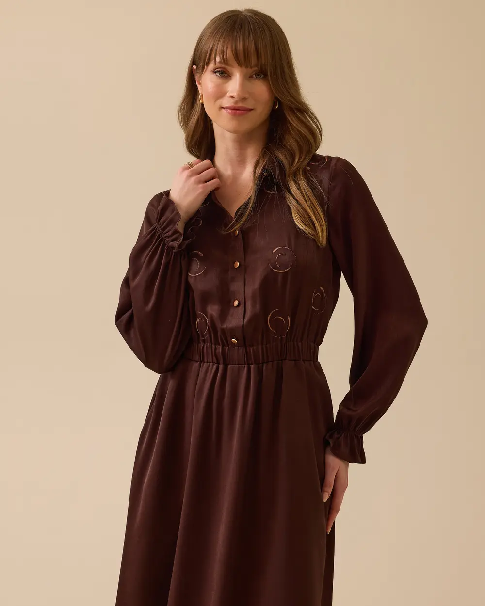 Embroidered Satin Dress