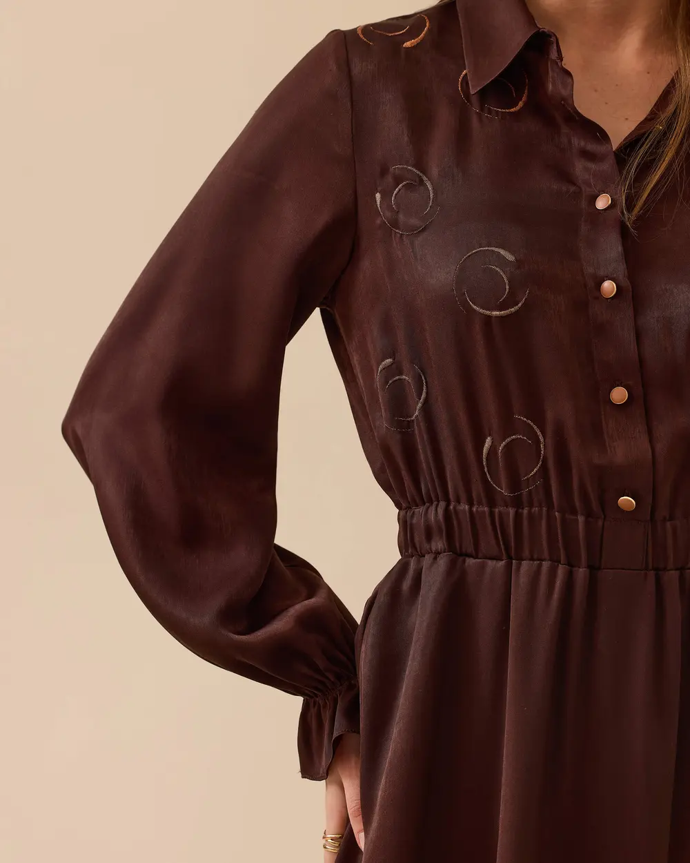Embroidered Satin Dress