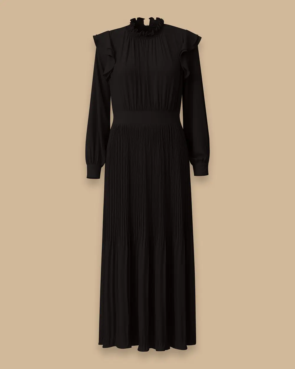 Fırfır Detaylı Pliseli Uzun Elbise